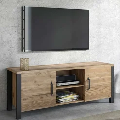 Garnero Arredamenti Mobile Tv In Legno|Mobile Tv Basso-Mobile porta TV 147x57h cm 2 ante quercia nero opaco Nebraska