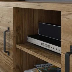 Garnero Arredamenti Mobile Tv In Legno|Mobile Tv Basso-Mobile porta TV 147x57h cm 2 ante quercia nero opaco Nebraska