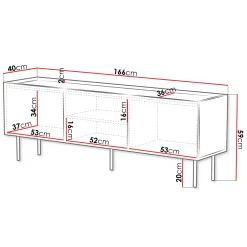 Garnero Arredamenti Mobile Tv Basso-Mobile porta TV 166x59h cm 3 ante con frontali decorati nero Daniele Nero Opaco