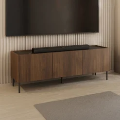 Garnero Arredamenti Mobili Tv Moderni|Mobile Tv Moderno-Mobile porta TV 144x50h cm 3 ante piano effetto marmo nero noce Caliva