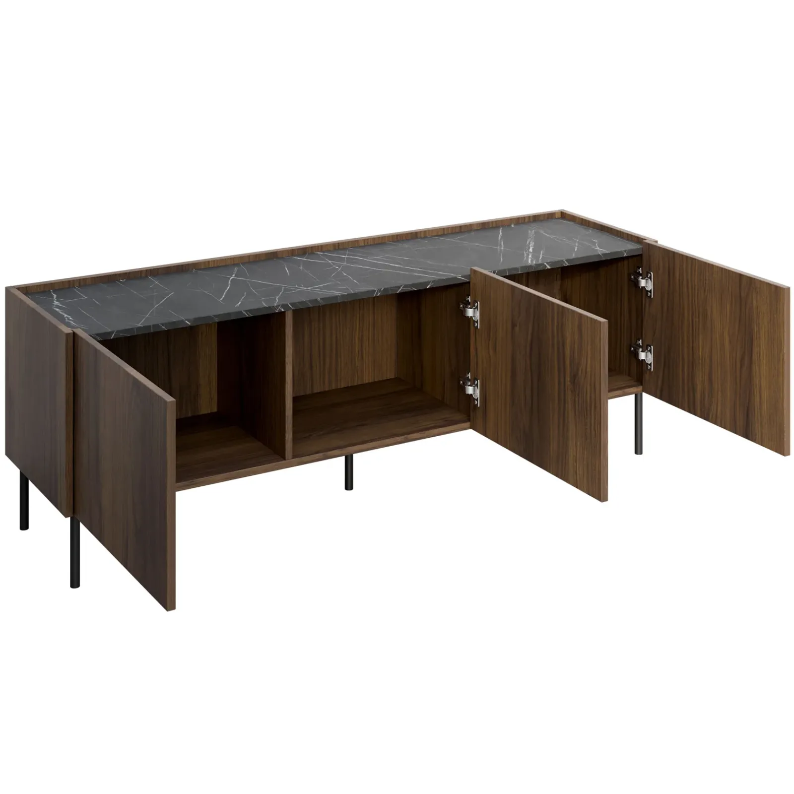 Garnero Arredamenti Mobili Tv Moderni|Mobile Tv Moderno-Mobile porta TV 144x50h cm 3 ante piano effetto marmo nero noce Caliva