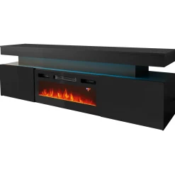 Garnero Arredamenti Camino Elettrico|Mobile Tv Basso-Mobile porta TV 190x59h cm 2 ante con caminetto con LED nero Lumus Nero Lucido