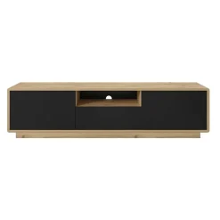 Garnero Arredamenti Mobile Tv In Legno|Mobile Tv Basso-Mobile porta tv 180x45h cm 2 ante 1 cassetto nero opaco rovere Esmond