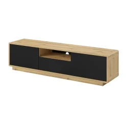 Garnero Arredamenti Mobile Tv In Legno|Mobile Tv Basso-Mobile porta tv 180x45h cm 2 ante 1 cassetto nero opaco rovere Esmond