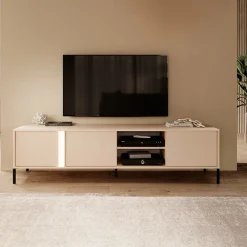 Garnero Arredamenti Mobile Tv Basso-Mobile porta TV 203x54h cm 3 ante 2 vani moderno beige Melly