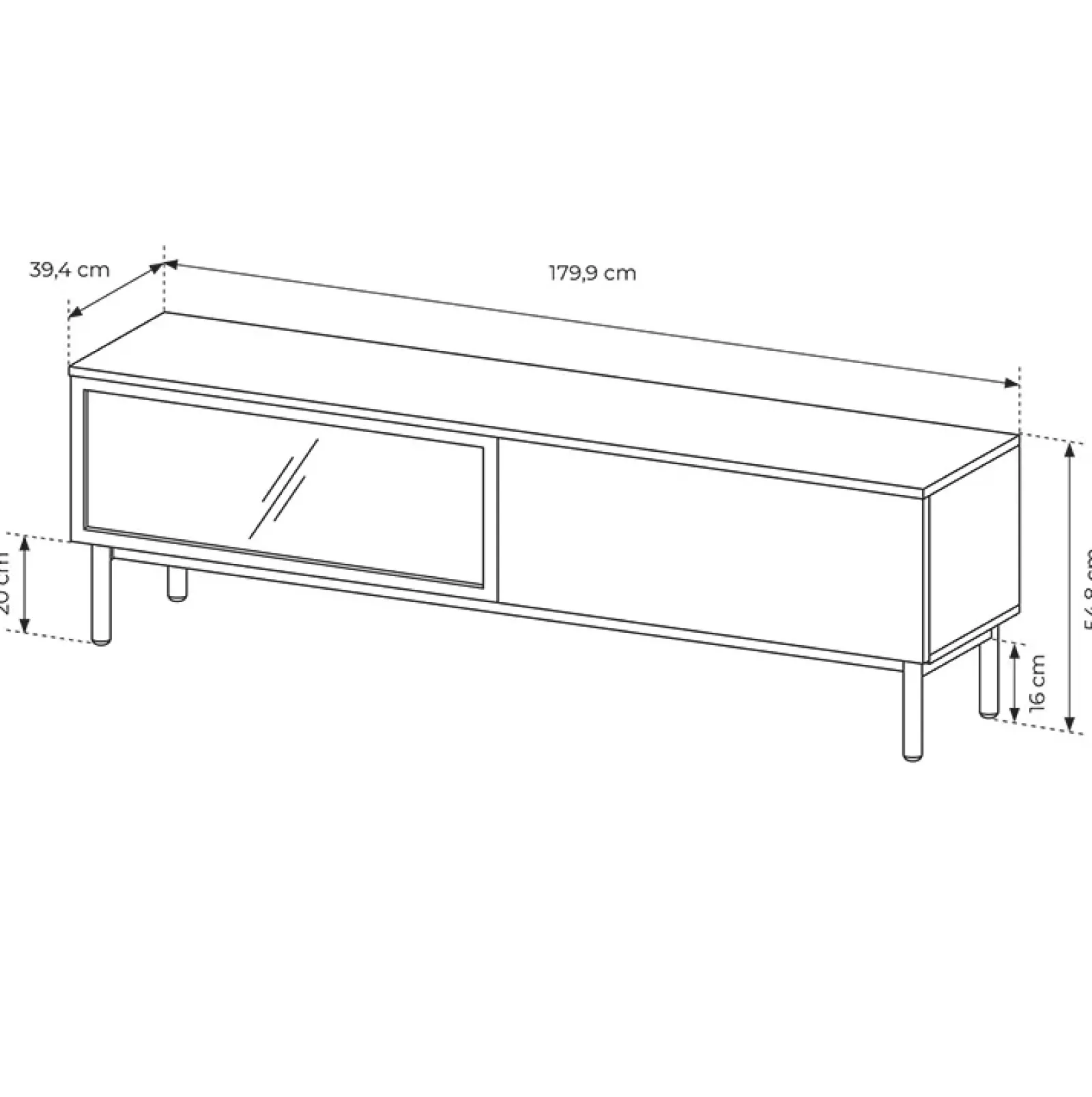 Garnero Arredamenti Mobile Tv Basso-Mobile porta TV 180x55h cm 2 ante con led nero opaco rovere Amel
