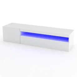 Garnero Arredamenti Mobile Tv Basso|Mobili Tv Moderni-Mobile porta TV 155x37h cm 1 anta Light Small Gihome® Bianco Lucido