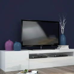 Garnero Arredamenti Mobile Tv Basso|Mobili Tv Moderni-Mobile porta TV 155x37h cm 1 anta Light Small Gihome® Bianco Lucido