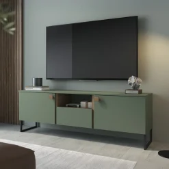 Garnero Arredamenti Mobili Tv Moderni|Mobile Tv Moderno-Mobile porta TV 179x60h cm 2 ante 1 cassetto verde salvia scuro rovere Selvia