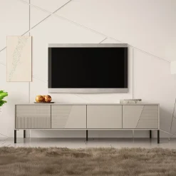 Garnero Arredamenti Mobili Tv Moderni|Mobile Tv Moderno-Mobile porta tv 190x53h cm 4 ante cannettato beige Diana