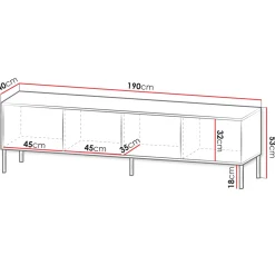 Garnero Arredamenti Mobili Tv Moderni|Mobile Tv Moderno-Mobile porta tv 190x53h cm 4 ante cannettato beige Diana
