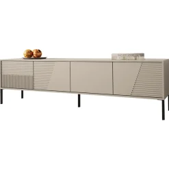 Garnero Arredamenti Mobili Tv Moderni|Mobile Tv Moderno-Mobile porta tv 190x53h cm 4 ante cannettato beige Diana