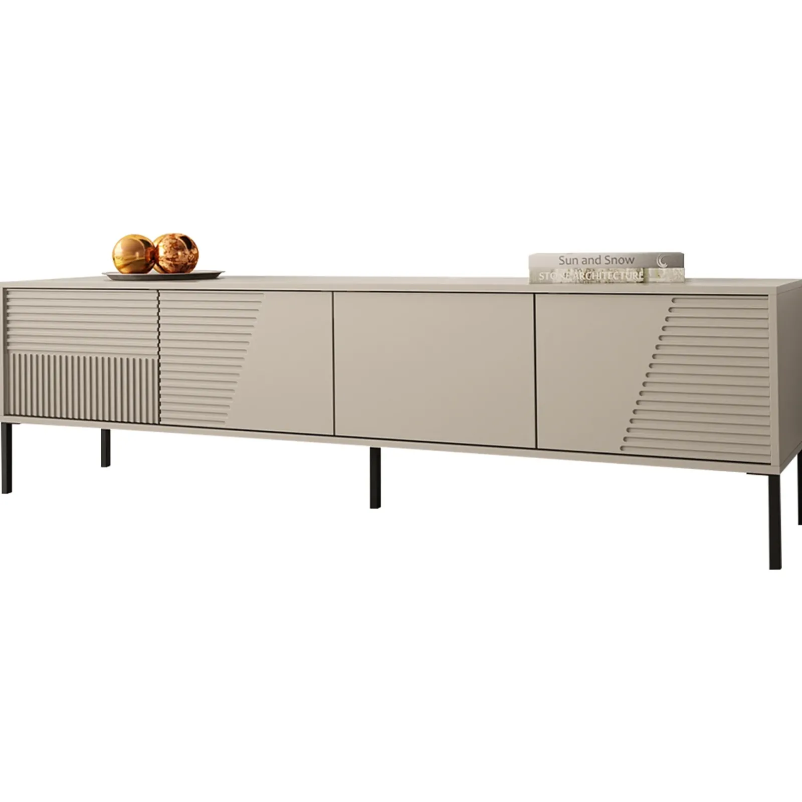 Garnero Arredamenti Mobili Tv Moderni|Mobile Tv Moderno-Mobile porta tv 190x53h cm 4 ante cannettato beige Diana