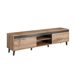 Garnero Arredamenti Mobile Tv Basso|Mobili Tv Moderni-Mobile porta TV 170x49h cm 2 ante 2 vani a giorno rovere antracite Salisburgo