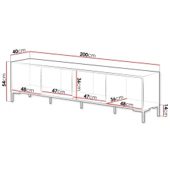 Garnero Arredamenti Mobile Tv Basso|Mobili Tv Moderni-Mobile porta TV 200x54h cm 4 ante rovere nero Duble