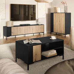 Garnero Arredamenti Mobile Tv Basso|Mobili Tv Moderni-Mobile porta TV 200x54h cm 4 ante rovere nero Duble