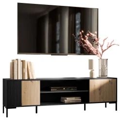 Garnero Arredamenti Mobile Tv Basso|Mobili Tv Moderni-Mobile porta TV 180x54h cm 2 ante rovere nero Duble