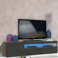 Garnero Arredamenti Mobile Tv Basso|Mobili Tv Moderni-Mobile porta TV 155x37h cm 1 anta antracite Light Small Gihome® Antracite - Rovere