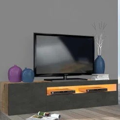 Garnero Arredamenti Mobile Tv Basso|Mobili Tv Moderni-Mobile porta TV 155x37h cm 1 anta antracite Light Small Gihome® Antracite - Rovere