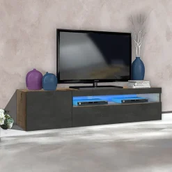 Garnero Arredamenti Mobile Tv Basso|Mobili Tv Moderni-Mobile porta TV 155x37h cm 1 anta antracite Light Small Gihome® Antracite - Rovere
