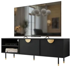 Garnero Arredamenti Mobili Tv Moderni|Mobile Tv Moderno-Mobile porta tv 180x58h cm 1 anta 2 vani a giorno nero oro Oriana