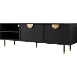Garnero Arredamenti Mobili Tv Moderni|Mobile Tv Moderno-Mobile porta tv 180x58h cm 1 anta 2 vani a giorno nero oro Oriana