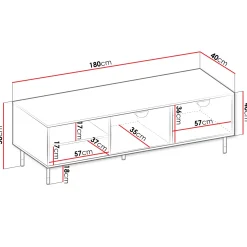 Garnero Arredamenti Mobili Tv Moderni|Mobile Tv Moderno-Mobile porta tv 180x58h cm 1 anta 2 vani a giorno nero oro Oriana