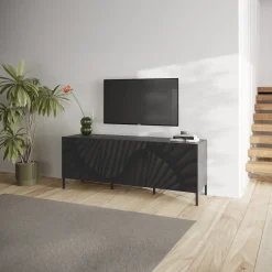 Garnero Arredamenti Mobile Tv Basso|Mobili Tv Moderni-Mobile porta TV 181x69h cm 3 ante antracite frontali serigrafati Seira