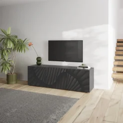 Garnero Arredamenti Mobile Tv Basso|Mobili Tv Moderni-Mobile porta TV 181x69h cm 3 ante antracite frontali serigrafati Seira