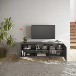 Garnero Arredamenti Mobile Tv Basso|Mobili Tv Moderni-Mobile porta TV 181x69h cm 3 ante antracite frontali serigrafati Seira
