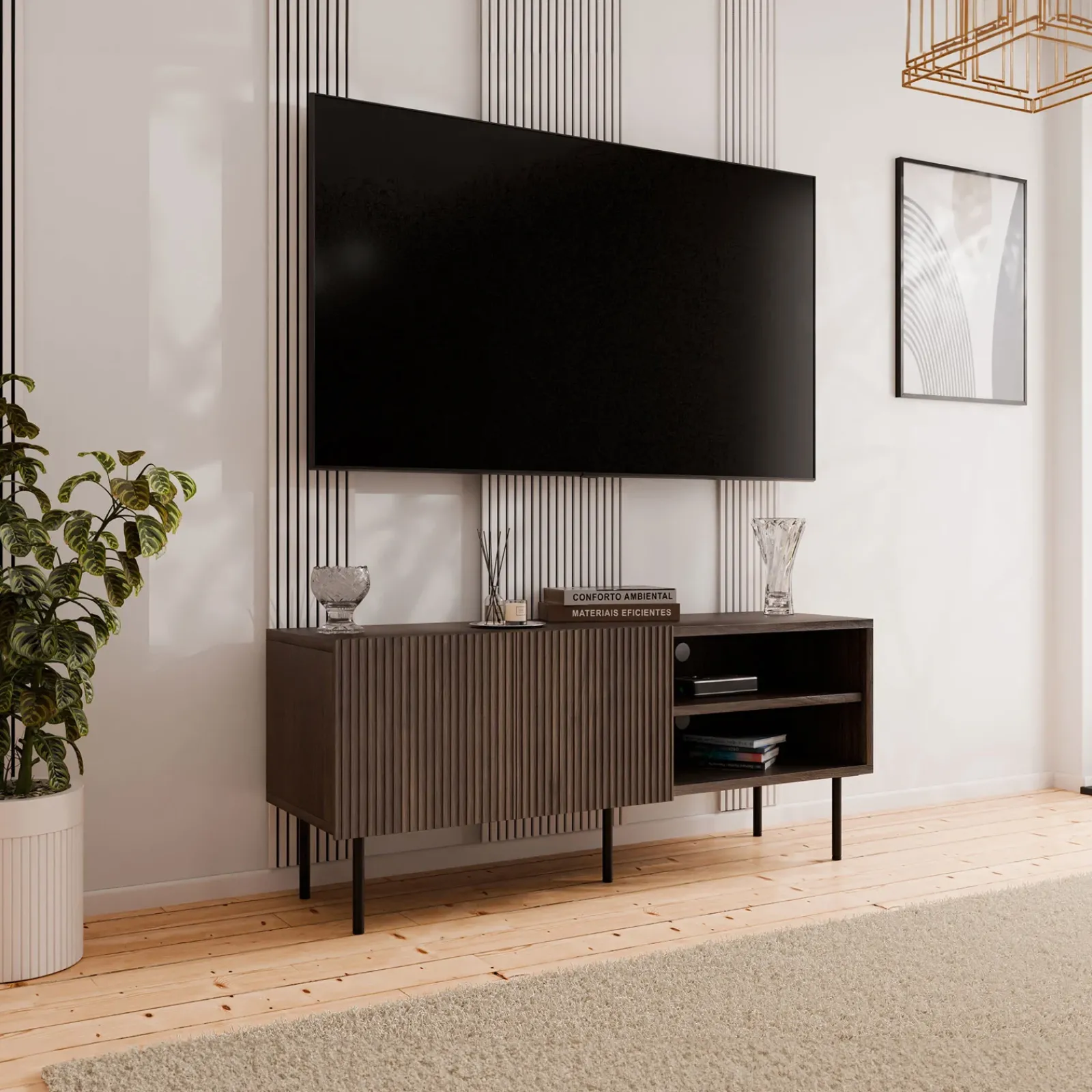 Garnero Arredamenti Mobile Tv Basso|Mobili Tv Moderni-Mobile porta TV 150x58h cm 2 ante 2 vani noce cannettato Gabiot
