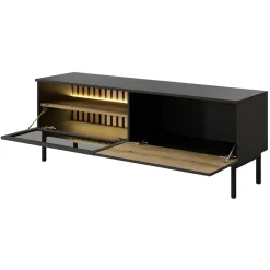 Garnero Arredamenti Mobile Tv Basso-Mobile porta TV 150x55h cm 2 ante con led nero opaco rovere Amel