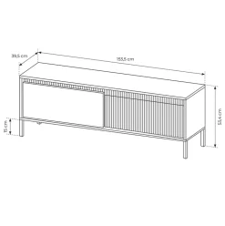 Garnero Arredamenti Mobile Tv Basso-Mobile porta TV 154x54h cm 2 ante cannettato Ciar Nero Opaco
