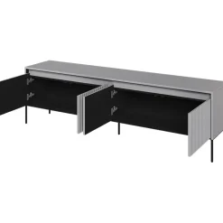 Garnero Arredamenti Mobili Tv Moderni|Mobile Tv Moderno-Mobile porta TV 193x56h cm 4 ante led cannettato nero Camelia Grigio