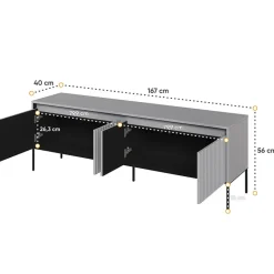 Garnero Arredamenti Mobili Tv Moderni|Mobile Tv Moderno-Mobile porta TV 193x56h cm 4 ante led cannettato nero Camelia Grigio