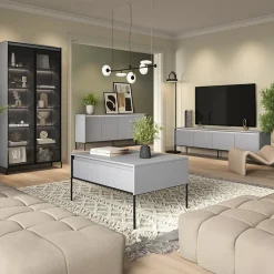 Garnero Arredamenti Mobili Tv Moderni|Mobile Tv Moderno-Mobile porta TV 193x56h cm 4 ante led cannettato nero Camelia Grigio