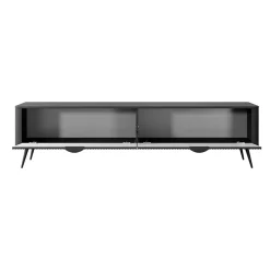 Garnero Arredamenti Mobile Tv Basso-Mobile porta TV 200x51h cm 2 ante cannettato Ramis Nero Opaco