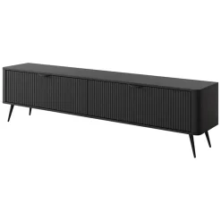 Garnero Arredamenti Mobile Tv Basso-Mobile porta TV 200x51h cm 2 ante cannettato Ramis Nero Opaco