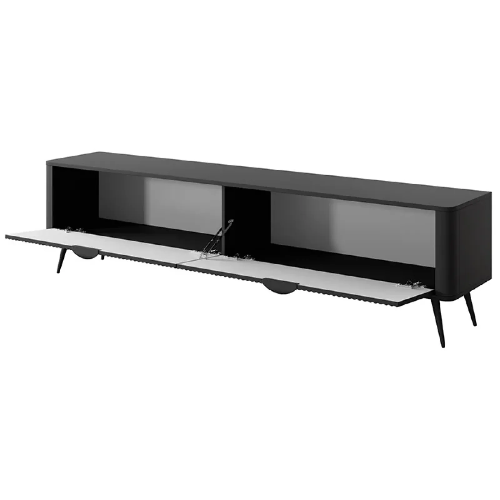 Garnero Arredamenti Mobile Tv Basso-Mobile porta TV 200x51h cm 2 ante cannettato Ramis Nero Opaco