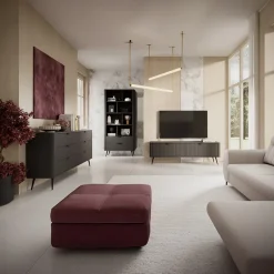 Garnero Arredamenti Mobile Tv Basso-Mobile porta TV 200x51h cm 2 ante cannettato Ramis Nero Opaco