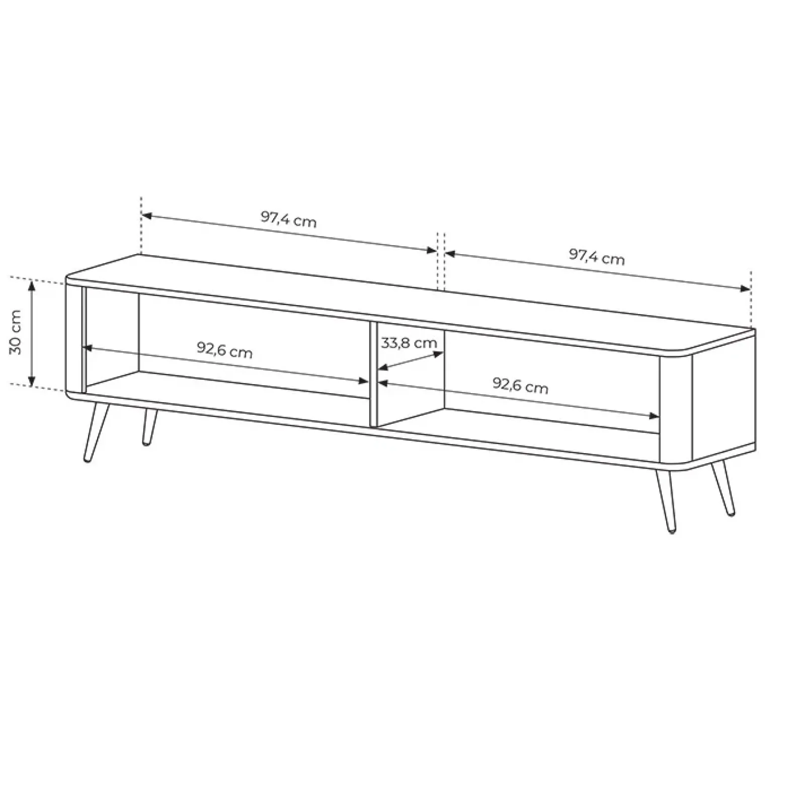Garnero Arredamenti Mobile Tv Basso-Mobile porta TV 200x51h cm 2 ante cannettato Ramis Nero Opaco