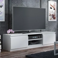 Garnero Arredamenti Mobile Tv Basso|Mobili Tv Moderni-Mobile porta TV 140x36h cm 2 ante 2 vani moderno bianco Hippo