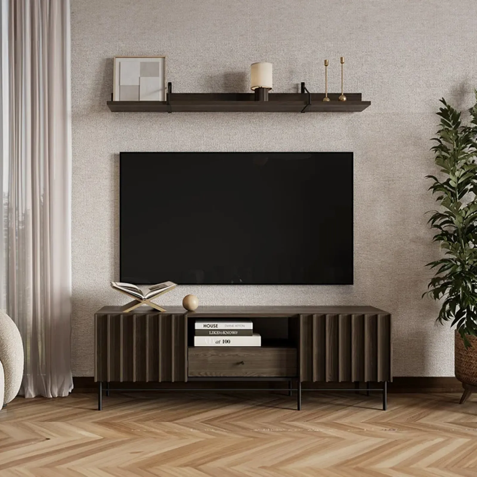 Garnero Arredamenti Mobili Tv Moderni|Mobile Tv Moderno-Mobile porta TV 165x55h cm 2 ante cassetto wengè Blackwood
