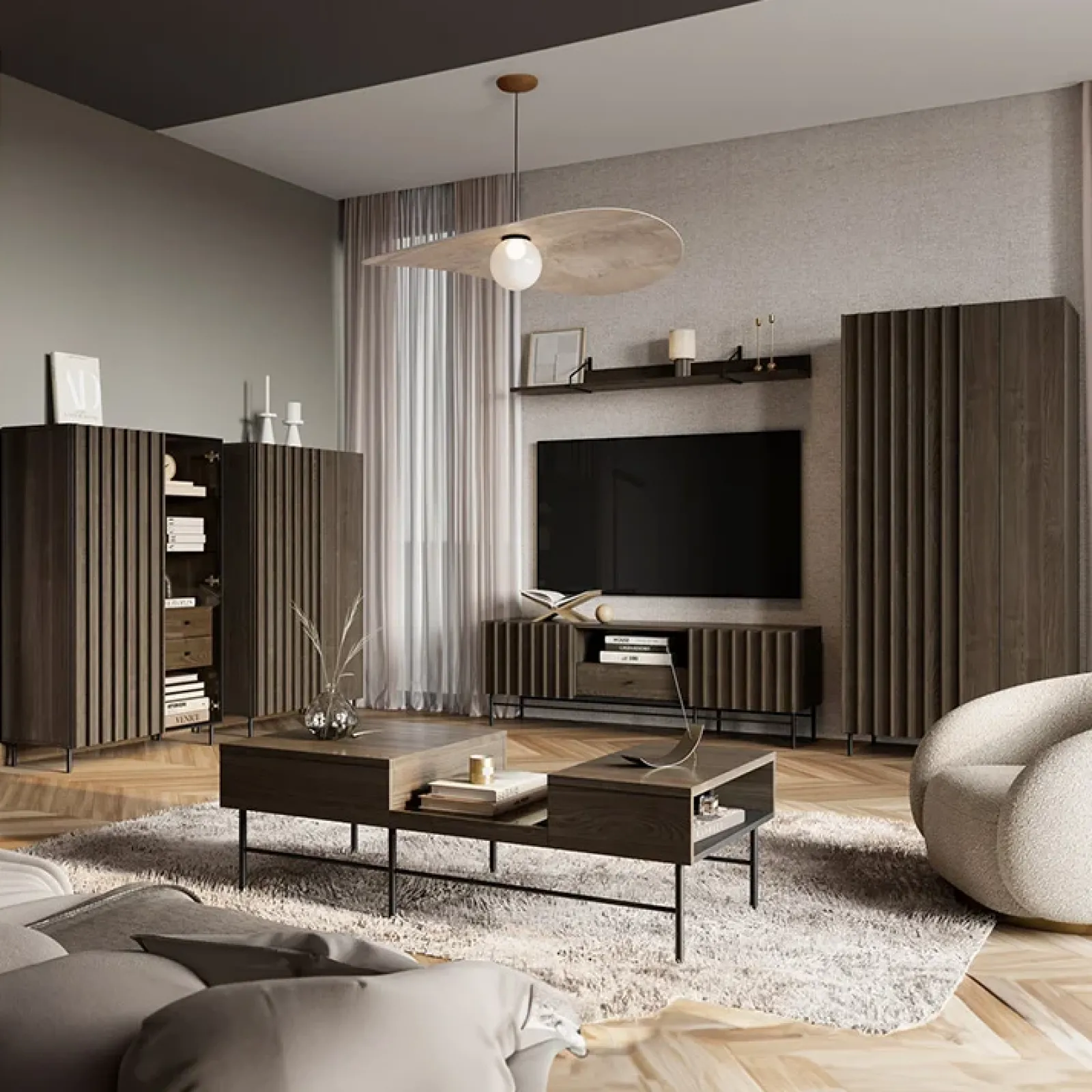 Garnero Arredamenti Mobili Tv Moderni|Mobile Tv Moderno-Mobile porta TV 165x55h cm 2 ante cassetto wengè Blackwood