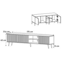 Garnero Arredamenti Mobile Tv Basso|Mobili Tv Moderni-Mobile porta TV 175x45h cm 3 ante e vani a giorno nero Celestia Nero Opaco