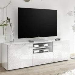 Garnero Arredamenti Mobile Tv Basso|Mobili Tv Moderni-Mobile porta TV 181x57h cm 2 ante 1 cassetto Paradise Bianco Lucido