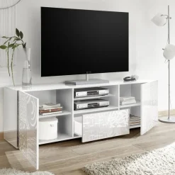 Garnero Arredamenti Mobile Tv Basso|Mobili Tv Moderni-Mobile porta TV 181x57h cm 2 ante 1 cassetto Paradise Bianco Lucido