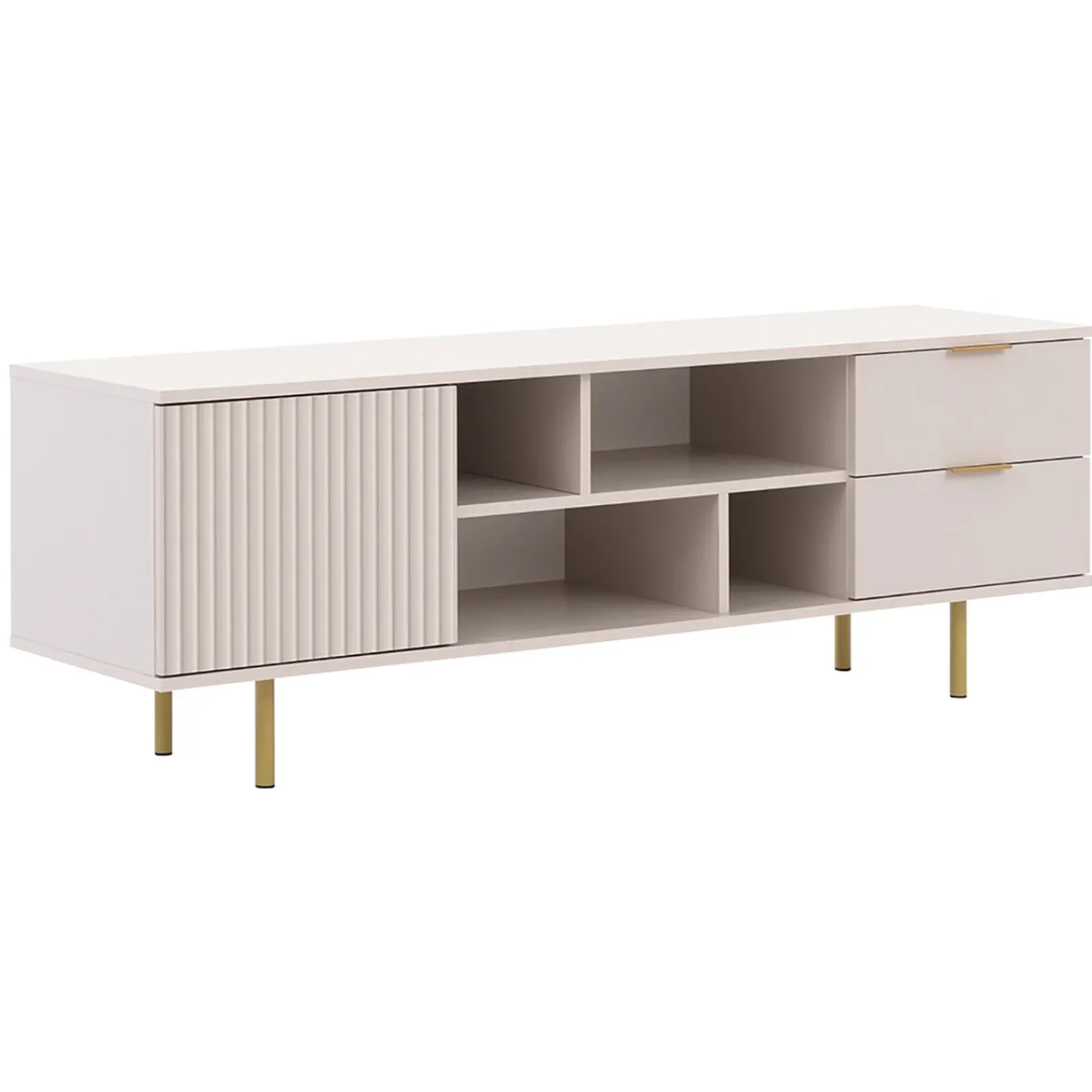 Garnero Arredamenti Mobili Tv Moderni|Mobile Tv Moderno-Mobile porta tv 150x52h cm 1 anta 2 cassetti cannettato moderno beige Vanessa