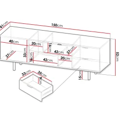 Garnero Arredamenti Mobili Tv Moderni|Mobile Tv Moderno-Mobile porta tv 150x52h cm 1 anta 2 cassetti cannettato moderno beige Vanessa