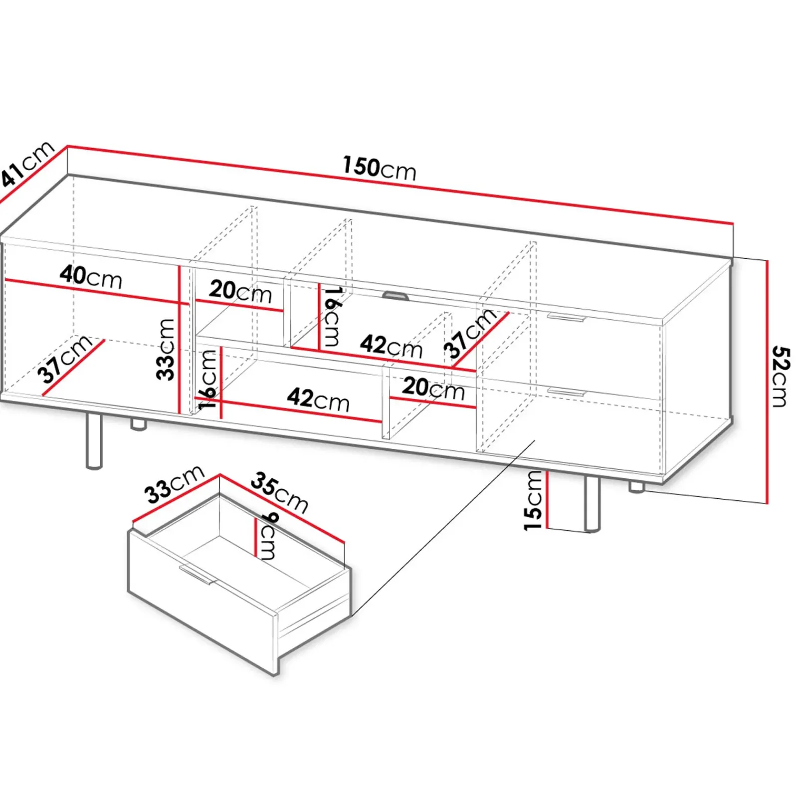 Garnero Arredamenti Mobili Tv Moderni|Mobile Tv Moderno-Mobile porta tv 150x52h cm 1 anta 2 cassetti cannettato moderno beige Vanessa